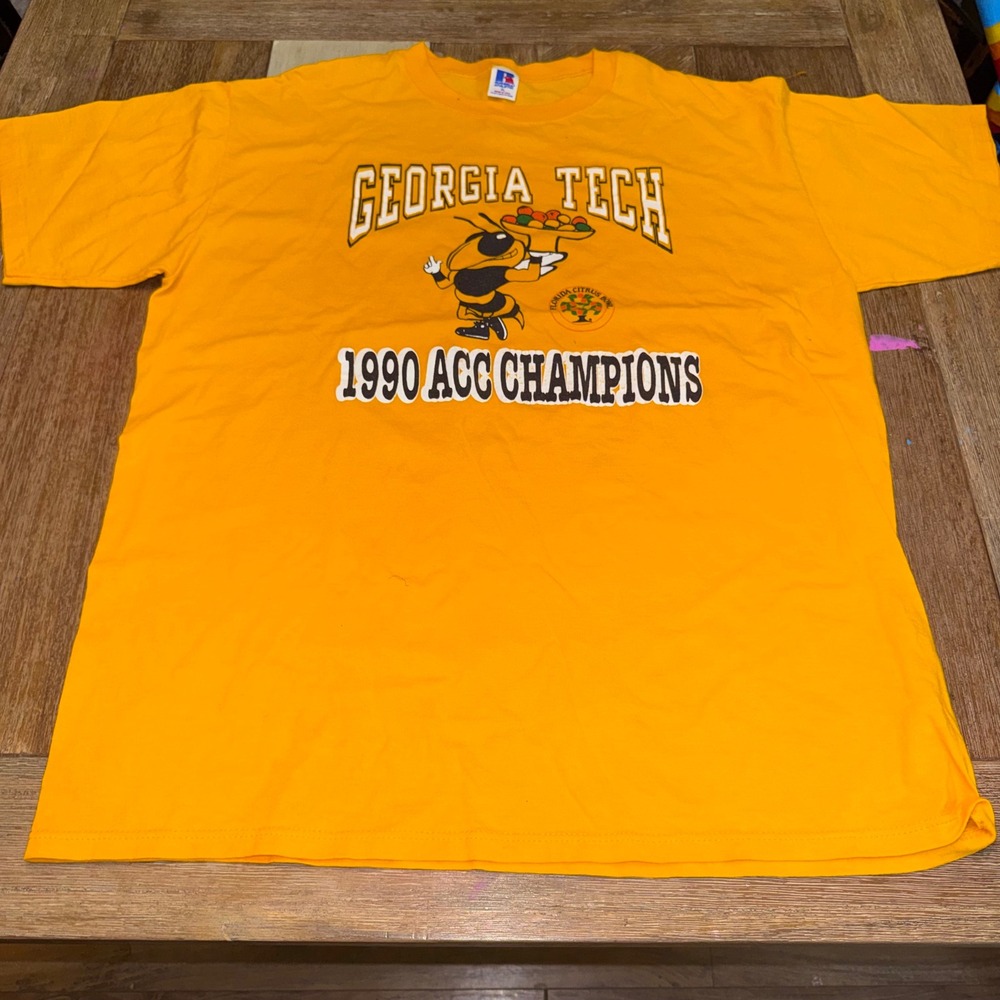 Russell Athletic T-Shirt Mens XL Gold Excellent 1990 Georgia Tech ACC Champions